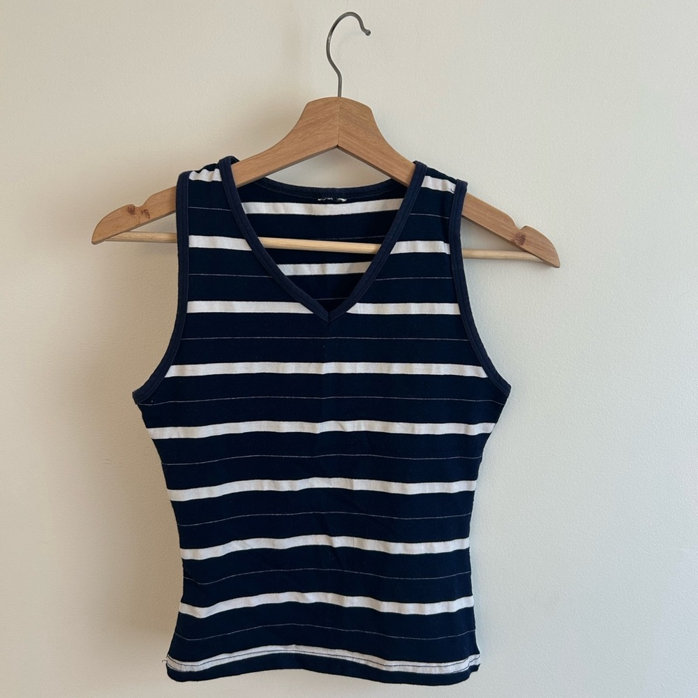 Striped Navy and White V-Neck Tank Top